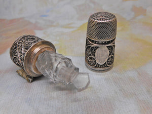 SOLD……A silver filigree tape / thimble/ scent combination piece. c1815