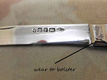 Load image into Gallery viewer, SOLD.....A mother of pearl folding fruit knife. Hall marked 1849.
