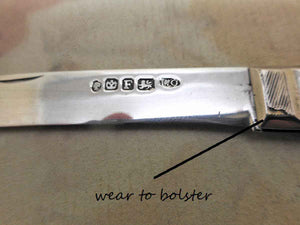 SOLD.....A mother of pearl folding fruit knife. Hall marked 1849.