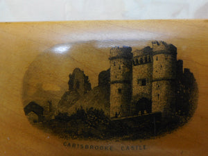 SOLD….A Mauchline Ware sewing etui. Carisbrooke Castle. c1900