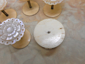 SOLD…….A set of five mother of pearl topped reels / spools. c 1850