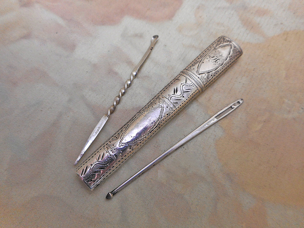 SOLD..........A Georgian silver bodkin case and silver tooth pick. c 1 ...