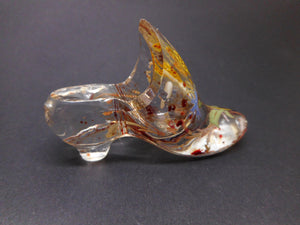SOLD…..An enamelled glass shoe shaped holder for a thimble. c 1890.