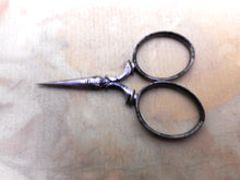 Load image into Gallery viewer, SOLD…..A small pair of Palais Royal steel scissors from a sewing box. c 1800-1820
