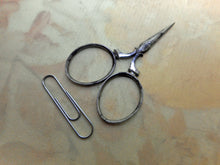 Load image into Gallery viewer, SOLD…..A small pair of Palais Royal steel scissors from a sewing box. c 1800-1820
