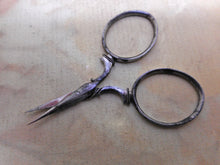 Load image into Gallery viewer, SOLD…..A small pair of Palais Royal steel scissors from a sewing box. c 1800-1820

