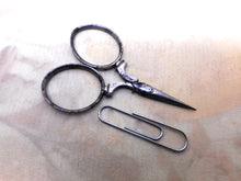 Load image into Gallery viewer, A small pair of Palais Royal steel scissors from a sewing box. c 1800-1820
