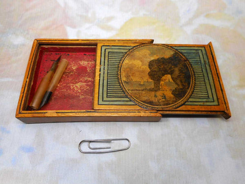 A little Painted Tunbridge Ware pen nib box . c1820