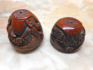 A good quality carved coquilla nut egg pomander. c 1850