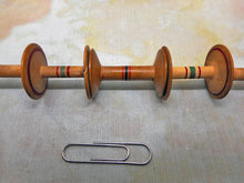 Load image into Gallery viewer, Five mini Painted Tunbridge Ware wooden reels for thread. c 1800
