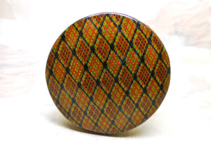 SOLD…..A Mauchline Ware 'tartan pattern' pin cushion. c1840