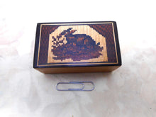 Load image into Gallery viewer, A small Tunbridge Ware needle packet box inlaid with a rabbit. c 1840
