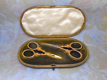 Load image into Gallery viewer, Two pairs of antique 9 carat gold handled scissors. HM. 1898
