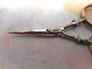 A small pair of steel scissors from a Palais Royal piano sewing box. c 1800
