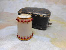 Load image into Gallery viewer, SOLD…….A 19th century porcelain thimble with red &#39;jewels&#39;.

