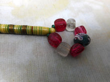 Load image into Gallery viewer, A dyed bone lace bobbin with brass wire decoration. c1850
