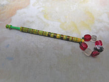 Load image into Gallery viewer, A dyed bone lace bobbin with brass wire decoration. c1850
