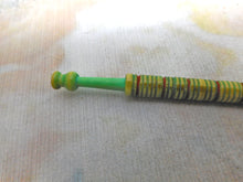 Load image into Gallery viewer, A dyed bone lace bobbin with brass wire decoration. c1850
