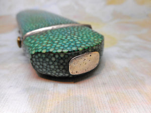 A shagreen spectacle case fitted with silver eye glasses. HM 1812.