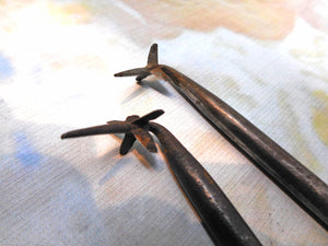 SOLD…..Two metal hat making straw splitters. 19thc