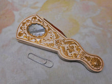 Load image into Gallery viewer, A fan shaped Carnet de Bal with inset mirror. Mid 19th century.
