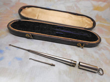 Load image into Gallery viewer, A silver crochet hook holder with two hooks and original case. c1880
