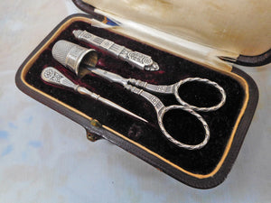 SOLD…….A French silver etui in its leather case. c 1870