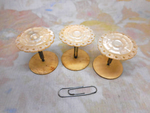 Three matching pearl topped cotton reels / spools. c1850