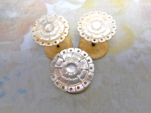 Three matching pearl topped cotton reels / spools. c1850