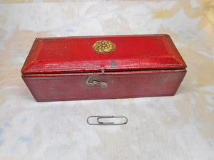 A Georgian small red leather cotton reel box. c 1800