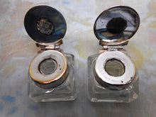 Load image into Gallery viewer, A pair of small ink wells with plated lids. c1880
