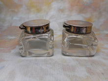 Load image into Gallery viewer, A pair of small ink wells with plated lids. c1880
