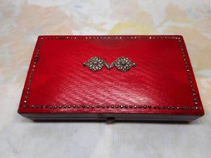 SOLD……A Palais Royal red leather etui with pearl fittings. French c 1800