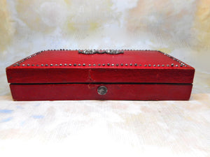 SOLD……A Palais Royal red leather etui with pearl fittings. French c 1800