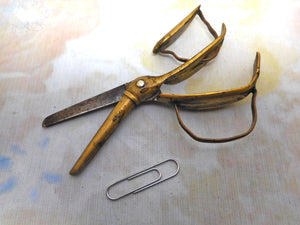 A strange pair of brass bird form scissors. Early 19thc