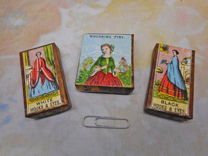 Three card pin / hook boxes. c1860-1870