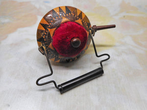 SOLD…….A Tunbridge ware kettle shaped pin cushion. c 1870