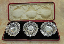 Load image into Gallery viewer, A set of three antique silver bonbon dishes. HM. 1895
