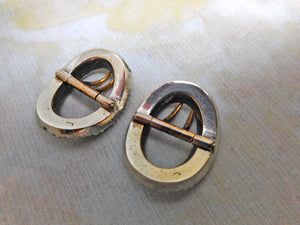 A pair of little silver / paste buckles. French. c 1840