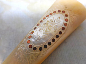 A French decorative mother of pearl seal. c 1850