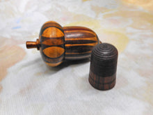 Load image into Gallery viewer, SOLD…..A Tunbridge Ware acorn shaped thimble case and thimble. c 1870
