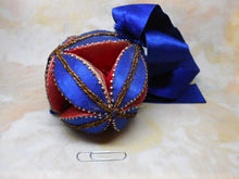 Load image into Gallery viewer, A large 19th century silk patch work polygon pin cushion.
