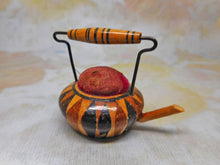 Load image into Gallery viewer, A small Tunbridge Ware &#39;kettle&#39; form pin cushion holder. c 1840
