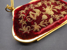 Load image into Gallery viewer, SOLD……..A red velvet and gold thread purse-a fully fitted sewing etui. French c1870
