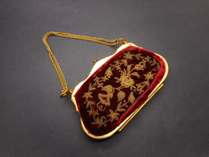 A red velvet and gold thread purse-a sewing etui. French c1870