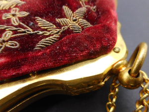 SOLD……..A red velvet and gold thread purse-a fully fitted sewing etui. French c1870