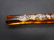 Load image into Gallery viewer, An amber glass scent bottle with enamelling.  Lachrymatory / Tear catcher
