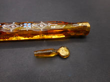 Load image into Gallery viewer, An amber glass scent bottle with enamelling.  Lachrymatory / Tear catcher
