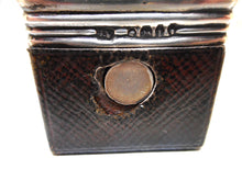 Load image into Gallery viewer, A silver mounted leather inkwell from a dressing box. London 1864 JV James Vickery
