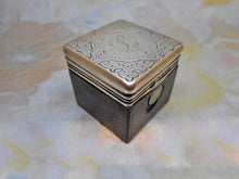 Load image into Gallery viewer, A silver mounted leather inkwell from a dressing box. London 1864 JV James Vickery
